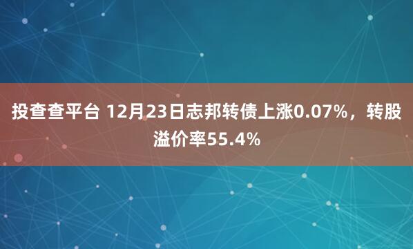 投查查平台 12月23日志邦转债上涨0.07%，转股溢价率55.4%