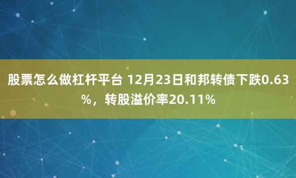 股票怎么做杠杆平台 12月23日和邦转债下跌0.63%,转股溢价率20.11%