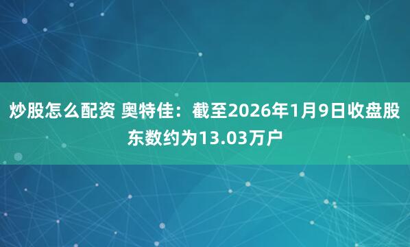炒股怎么配资 奥特佳：截至2026年1月9日收盘股东数约为13.03万户
